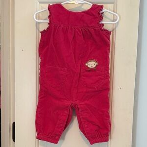 Adorable Corduroy Pink Overalls with monkey in pocket